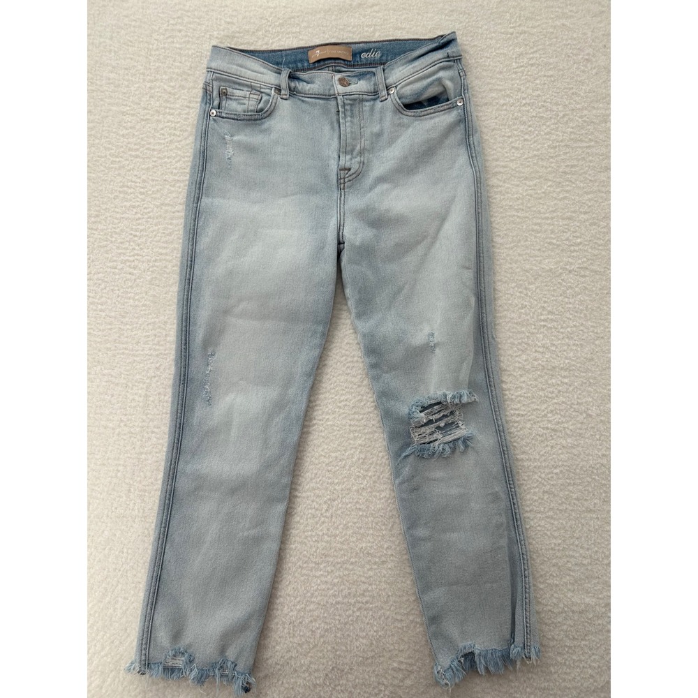 7 For All Mankind Luxe Vintage Edie Light Wash Distressed Straight Jeans 30